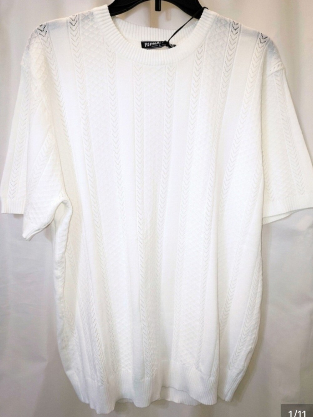 NWT Sz L PJ Paul Jones Textured Cable Knit CrewNeck CREAM Sweater Lightweight - Picture 12 of 12